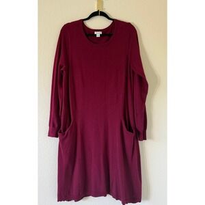 Sundance Womens Burgundy Cotton Silk Blend Knit Sweater Dress with Pockets L